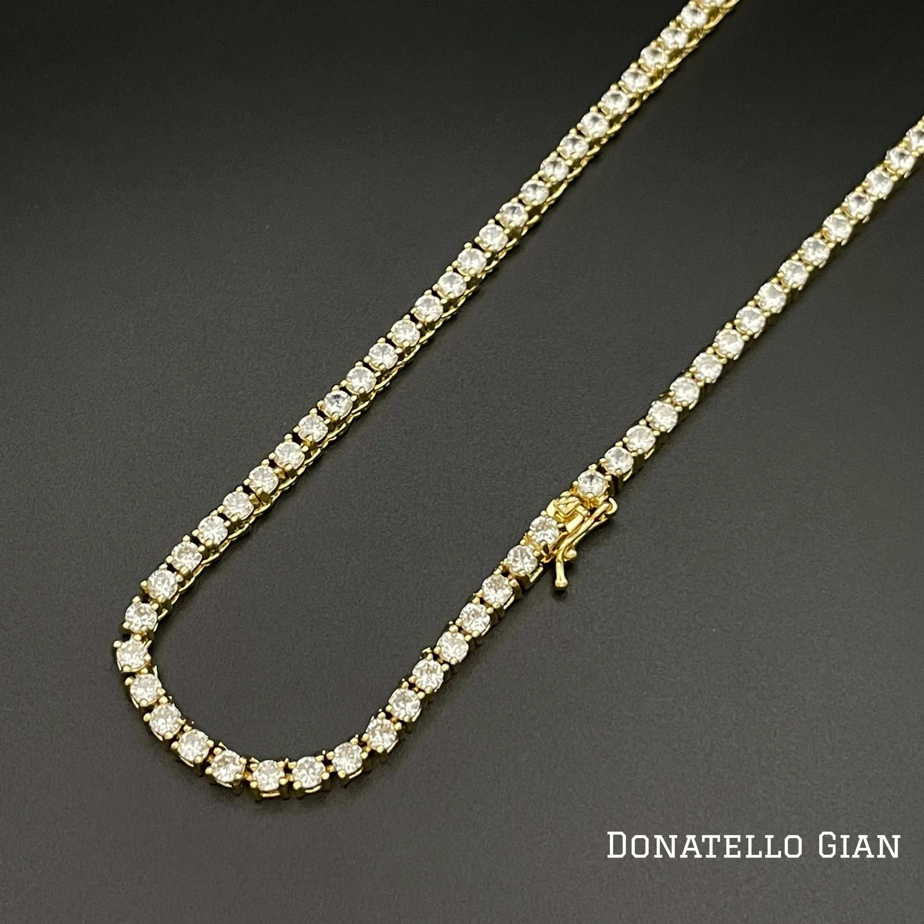 14K Yellow Gold Plated Round Tennis Necklace 3MM, 16 Inch, Crystal Tennis Necklace, Choker Necklace For Men And Women by Donatello Gian