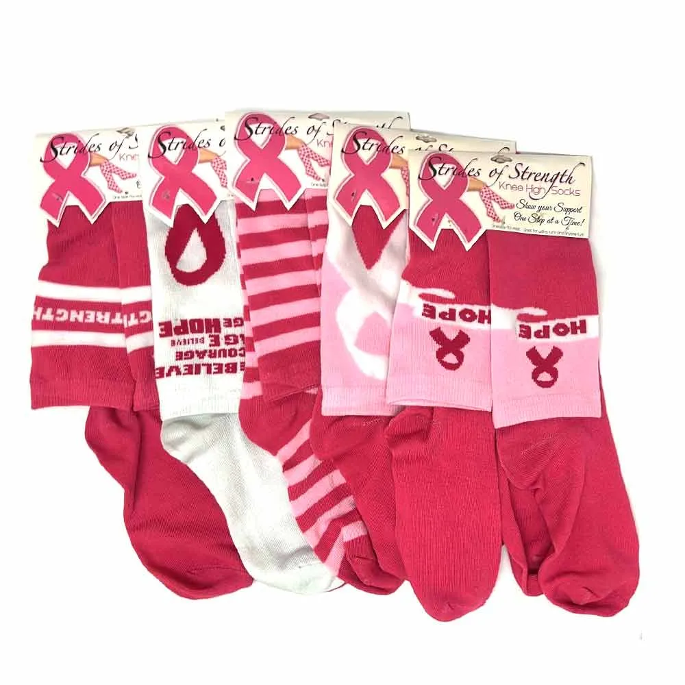6 Pairs Womens Breast Cancer Awareness Socks Pink Ribbon Soft Sport Sock Bulk