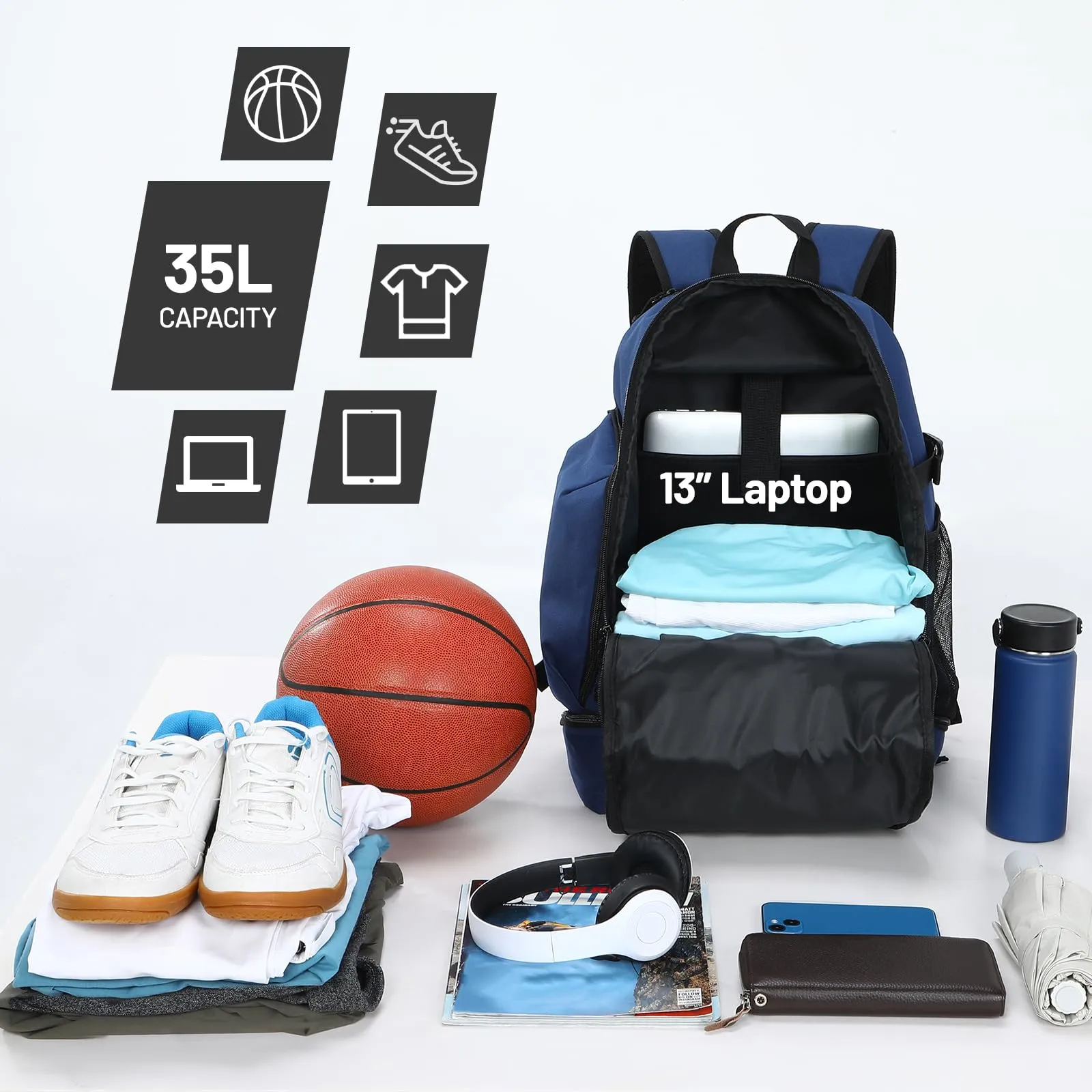 Basketball Backpack Sports Bags with Shoe Compartment