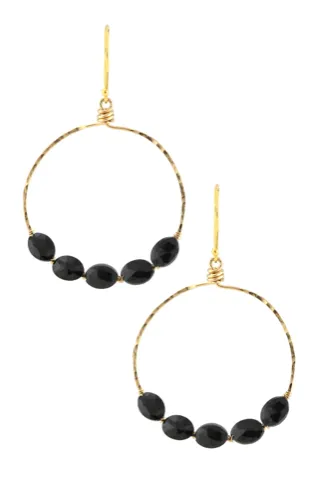 Black Spinel Large Gold Hoops