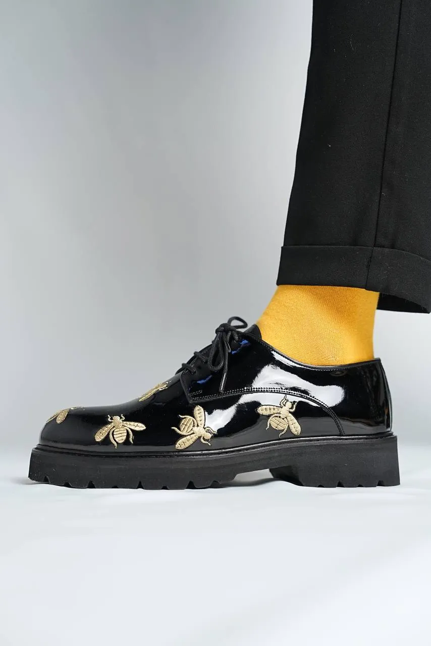Brabion Marco Leather Black Bee Shoes