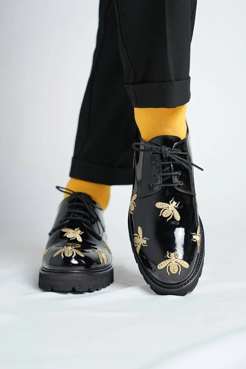 Brabion Marco Leather Black Bee Shoes