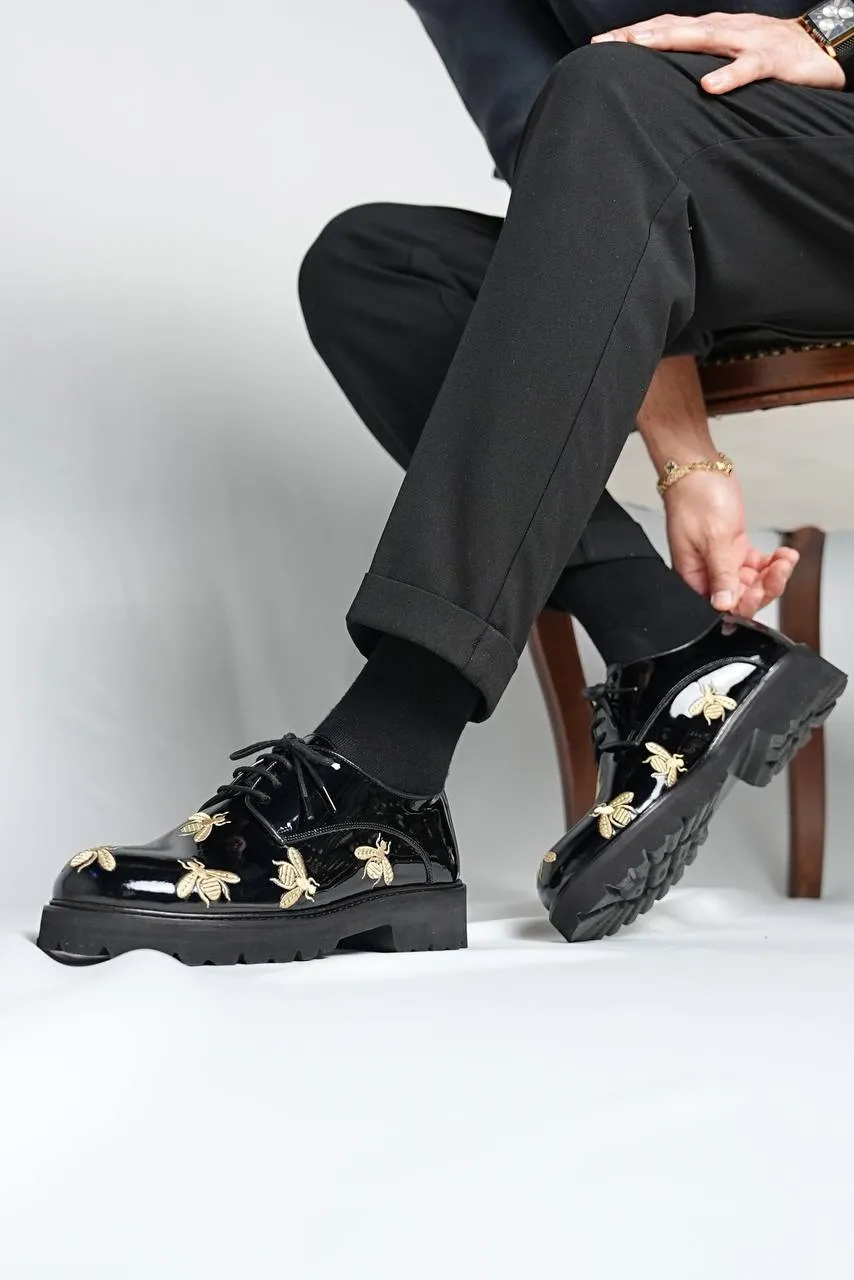 Brabion Marco Leather Black Bee Shoes