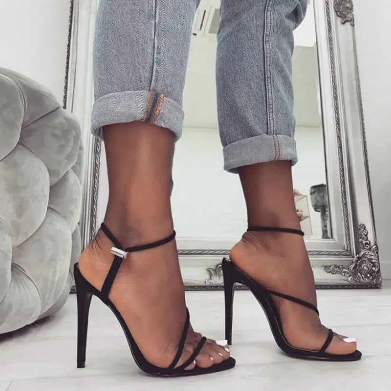 Bright Color Plain Open Toe Stiletto Heel Sandals