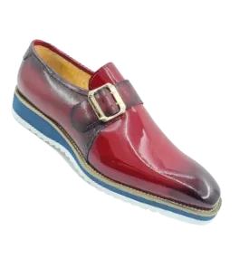 Carrucci Red Patent Loafer Slip-On Monkstrap Shoes Goldtone Buckle