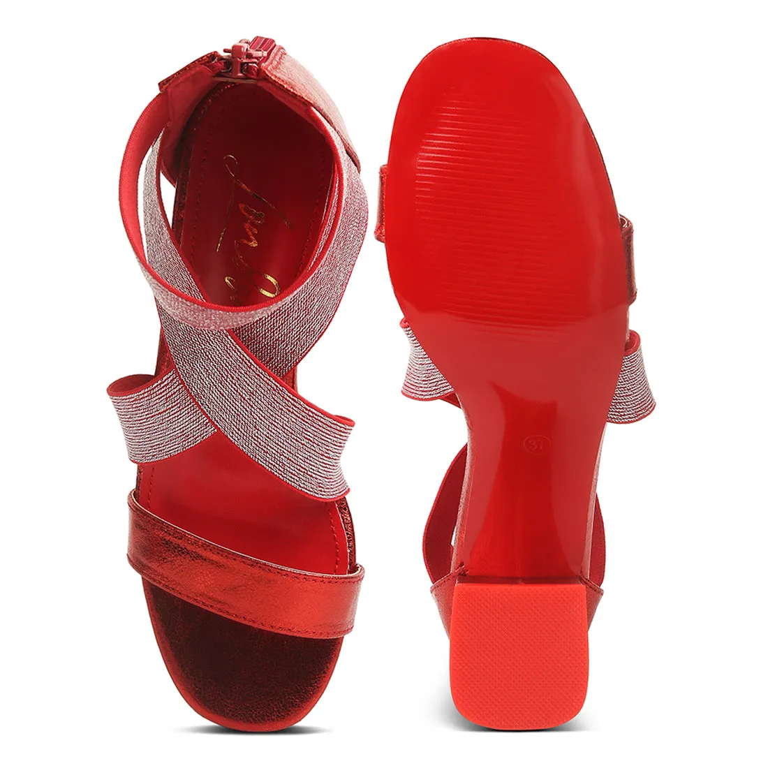 Elasticated Strappy Block Heel Sandals
