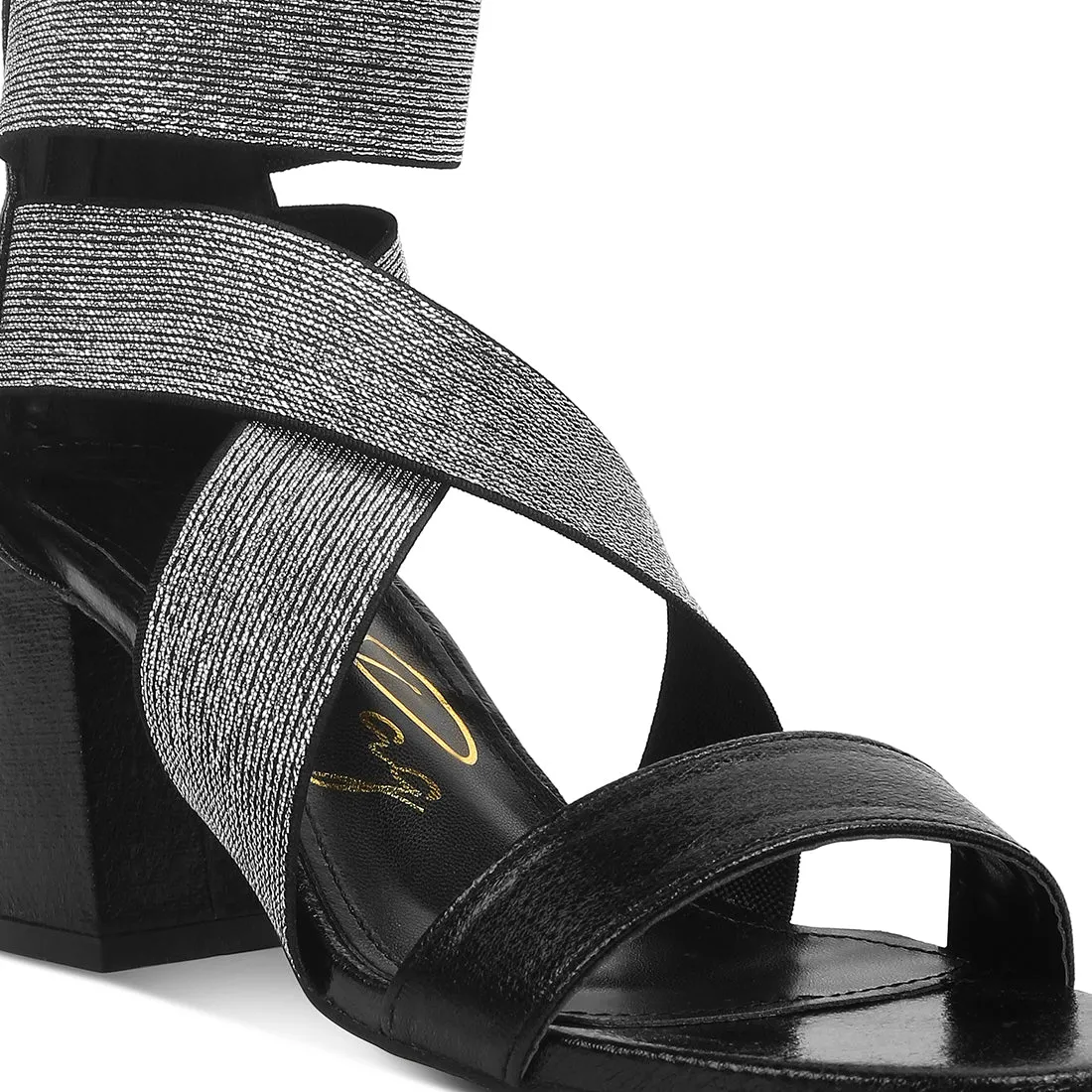 Elasticated Strappy Block Heel Sandals