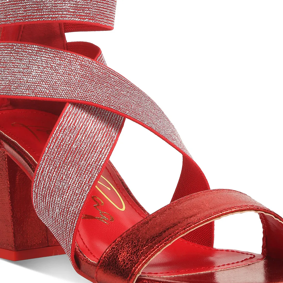 Elasticated Strappy Block Heel Sandals