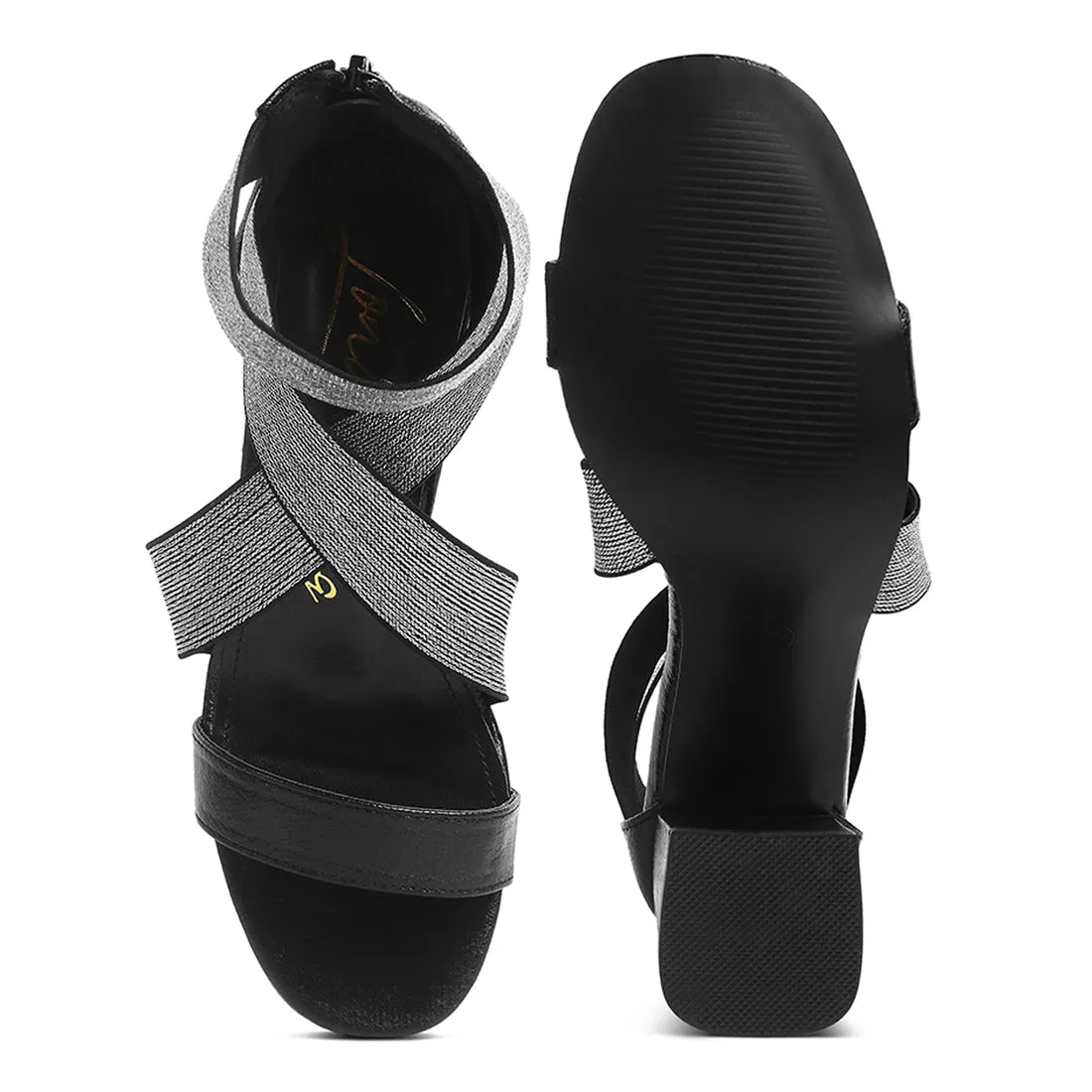 Elasticated Strappy Block Heel Sandals