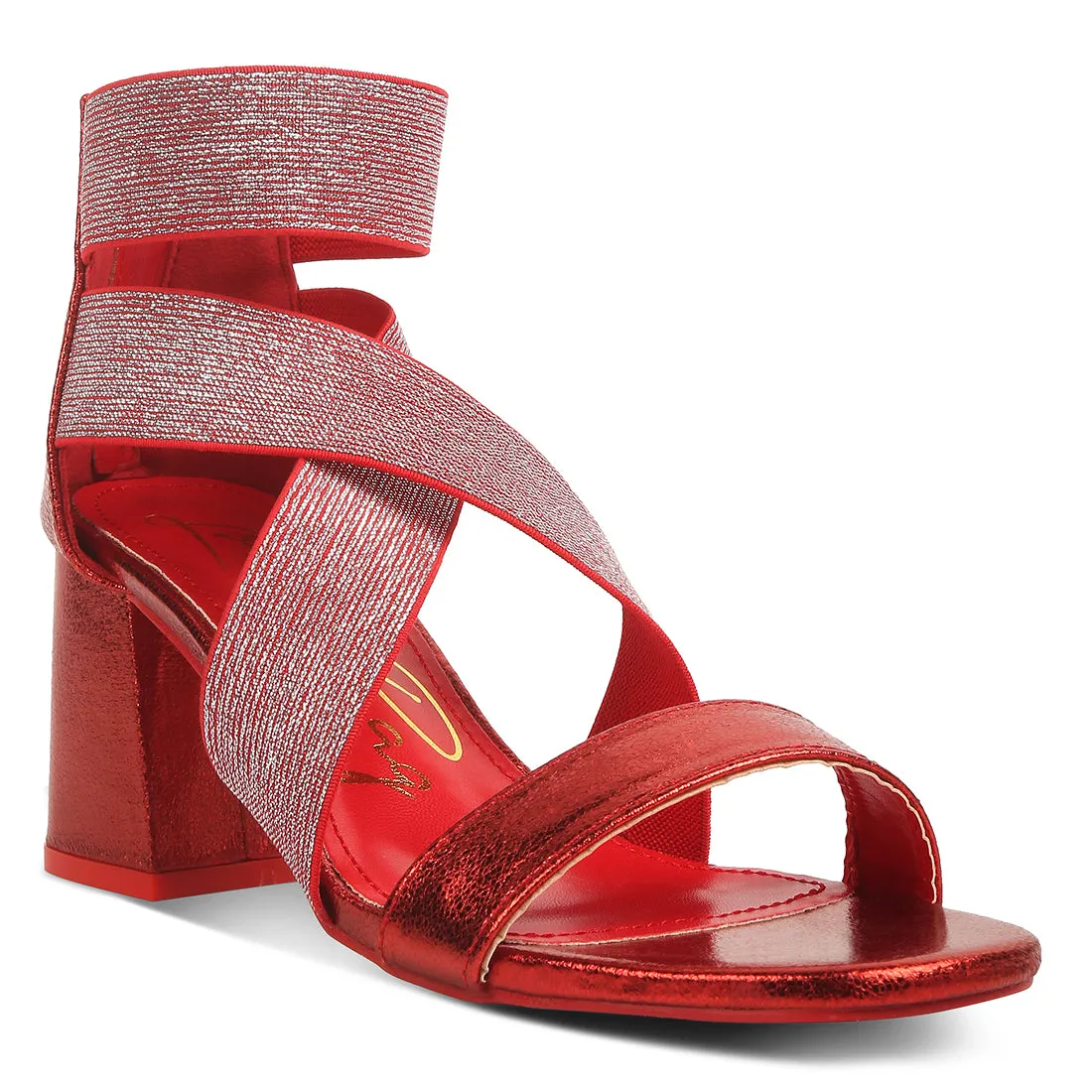 Elasticated Strappy Block Heel Sandals