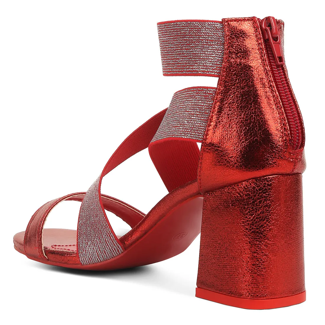 Elasticated Strappy Block Heel Sandals