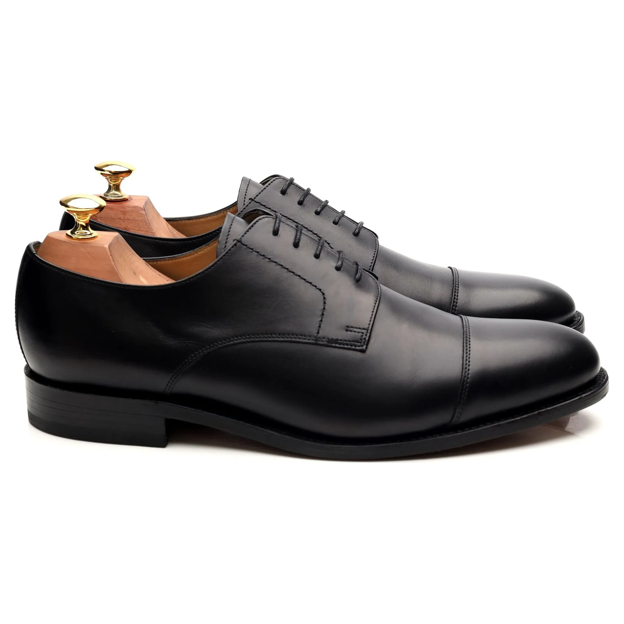 'Epping' Black Leather Cap Toe Derby UK 9 G