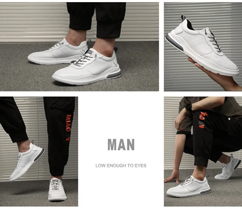 Hnzxzm Ins Genuine Leather Shoes Men Sneakers Fashion Men White Shoes Cow Leather Sneakers Cool Young Man Brand Footwear N020