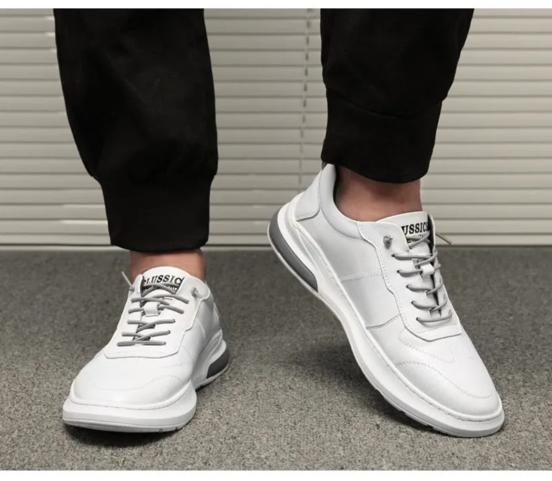 Hnzxzm Ins Genuine Leather Shoes Men Sneakers Fashion Men White Shoes Cow Leather Sneakers Cool Young Man Brand Footwear N020
