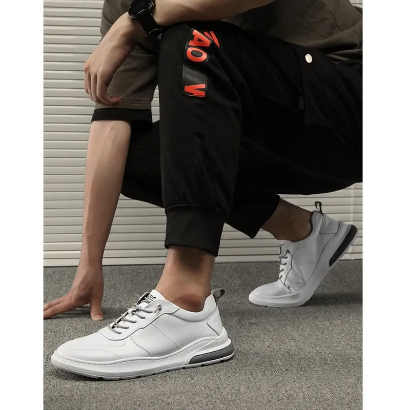 Hnzxzm Ins Genuine Leather Shoes Men Sneakers Fashion Men White Shoes Cow Leather Sneakers Cool Young Man Brand Footwear N020