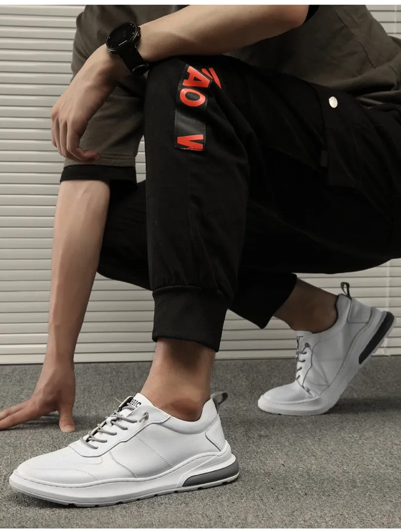 Hnzxzm Ins Genuine Leather Shoes Men Sneakers Fashion Men White Shoes Cow Leather Sneakers Cool Young Man Brand Footwear N020