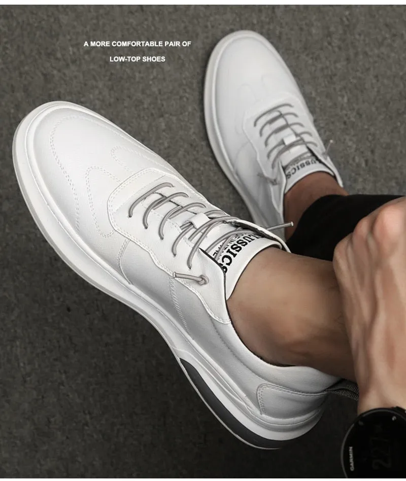 Hnzxzm Ins Genuine Leather Shoes Men Sneakers Fashion Men White Shoes Cow Leather Sneakers Cool Young Man Brand Footwear N020