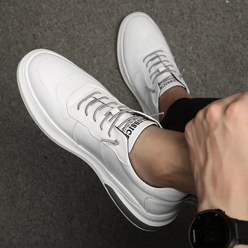 Hnzxzm Ins Genuine Leather Shoes Men Sneakers Fashion Men White Shoes Cow Leather Sneakers Cool Young Man Brand Footwear N020