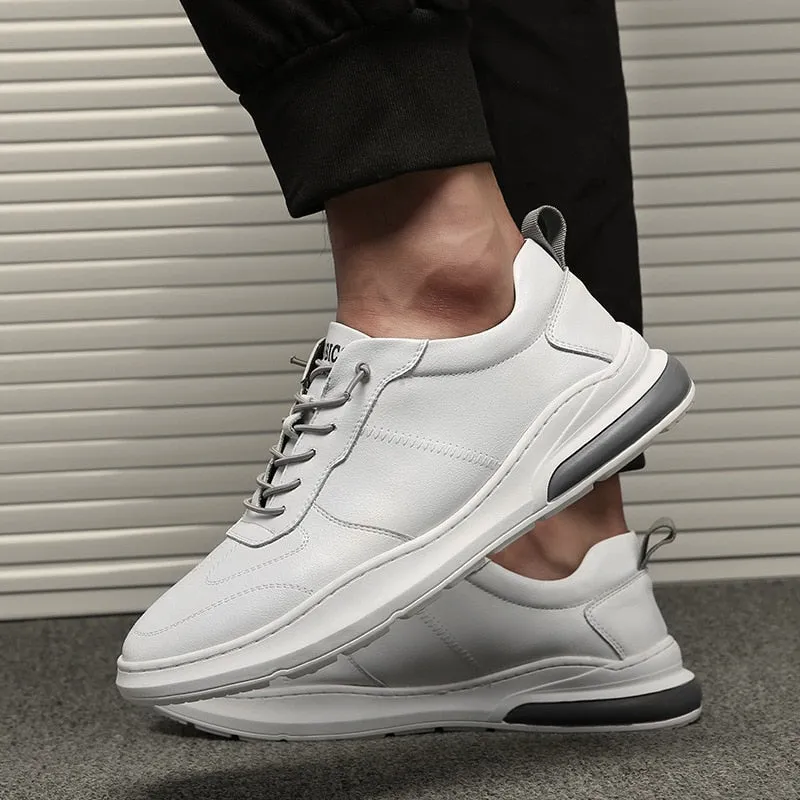 Hnzxzm Ins Genuine Leather Shoes Men Sneakers Fashion Men White Shoes Cow Leather Sneakers Cool Young Man Brand Footwear N020