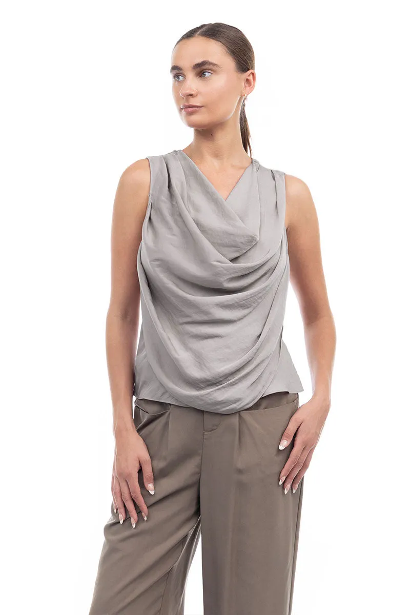 Jillian Drape Neck Satin Tank