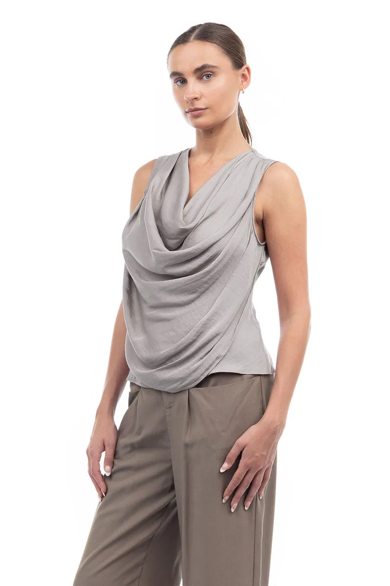Jillian Drape Neck Satin Tank