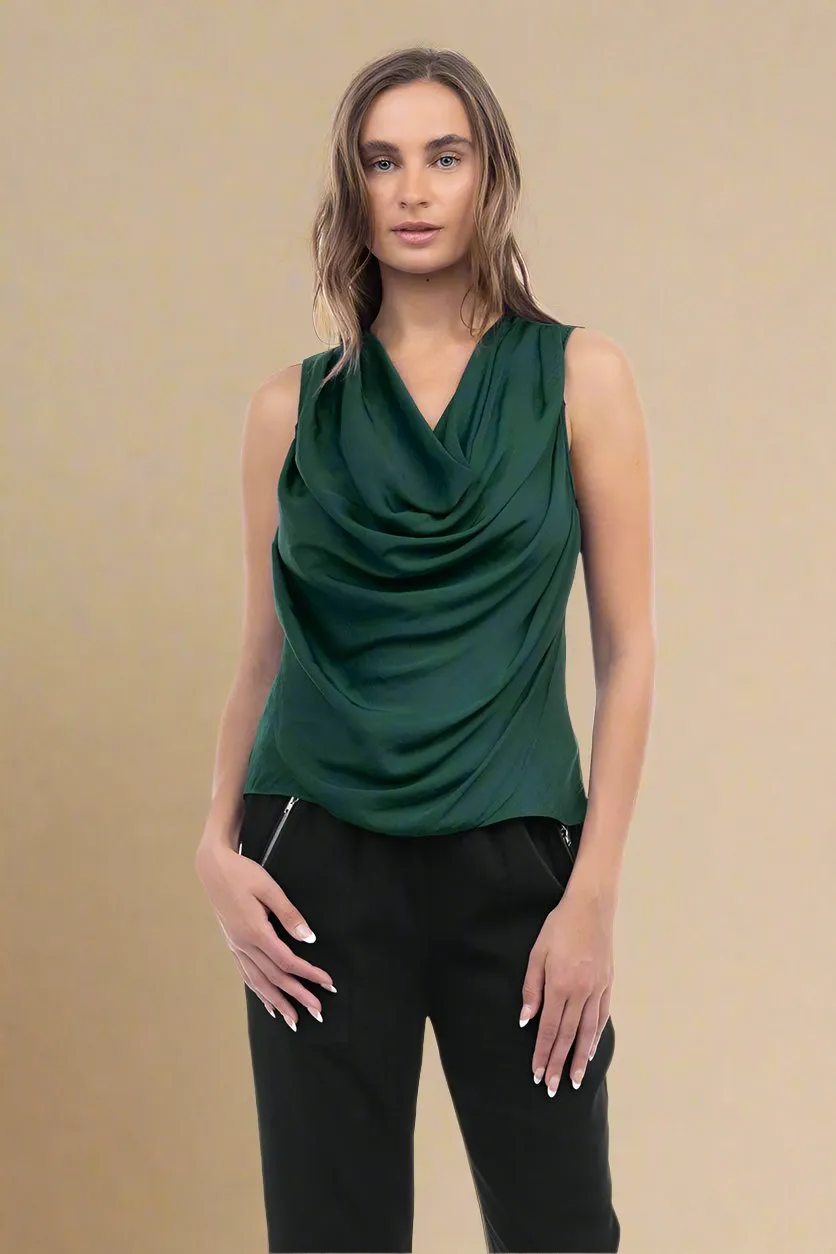 Jillian Drape Neck Satin Tank