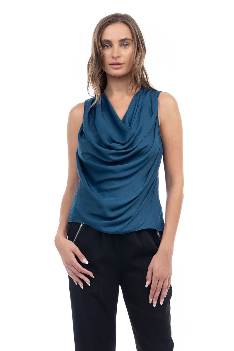 Jillian Drape Neck Satin Tank