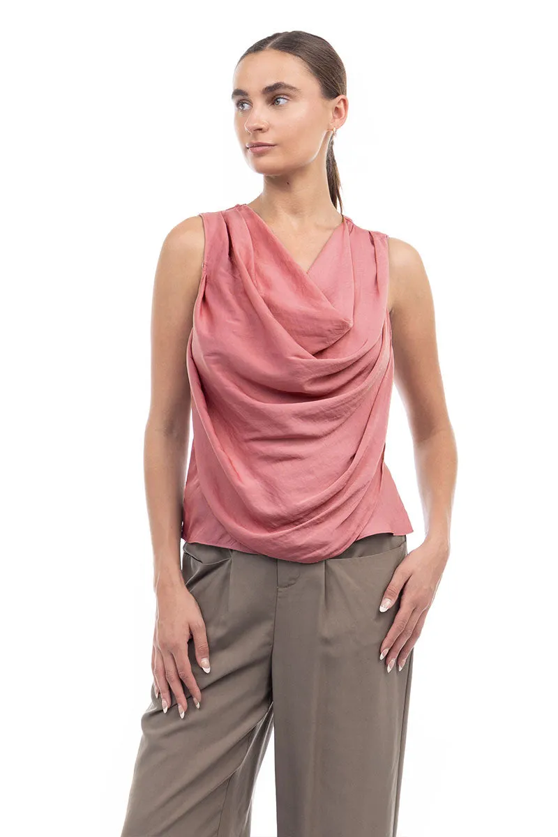 Jillian Drape Neck Satin Tank