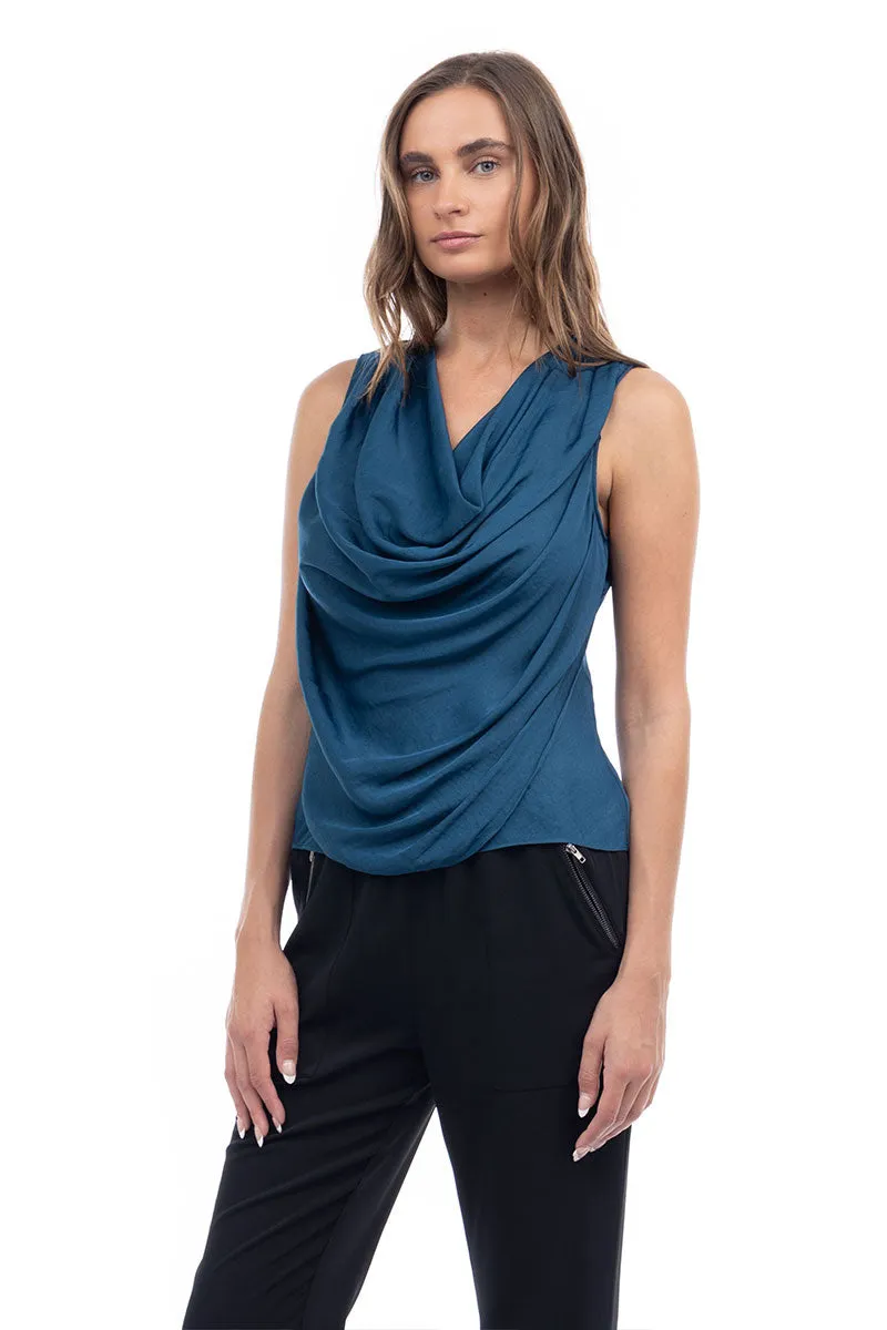 Jillian Drape Neck Satin Tank