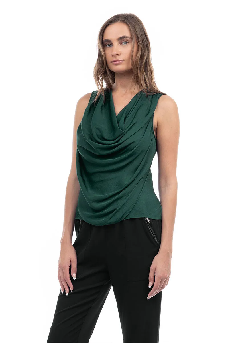 Jillian Drape Neck Satin Tank