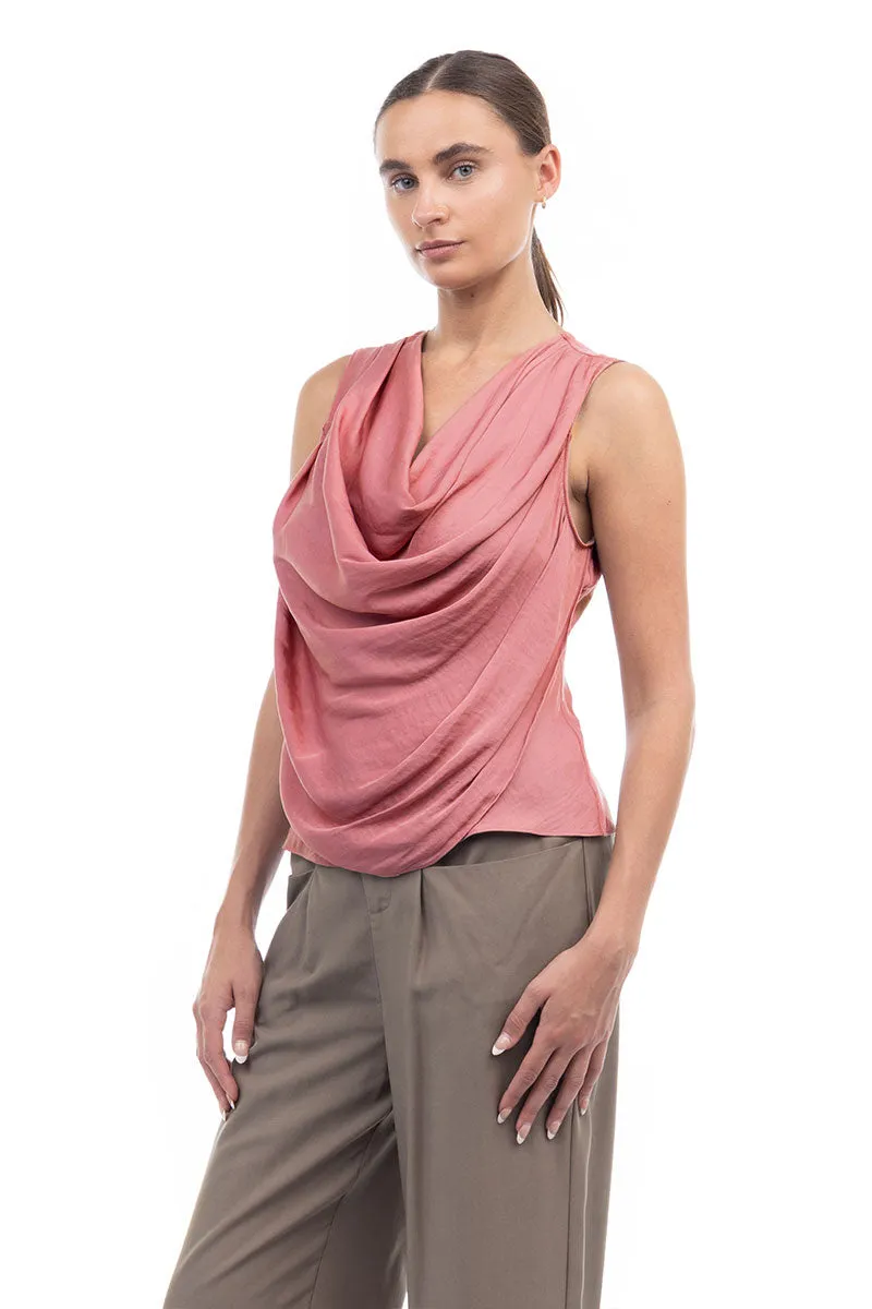 Jillian Drape Neck Satin Tank