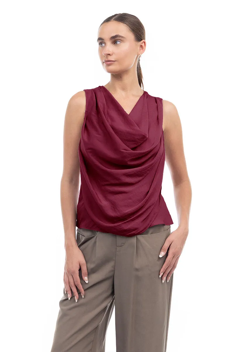 Jillian Drape Neck Satin Tank