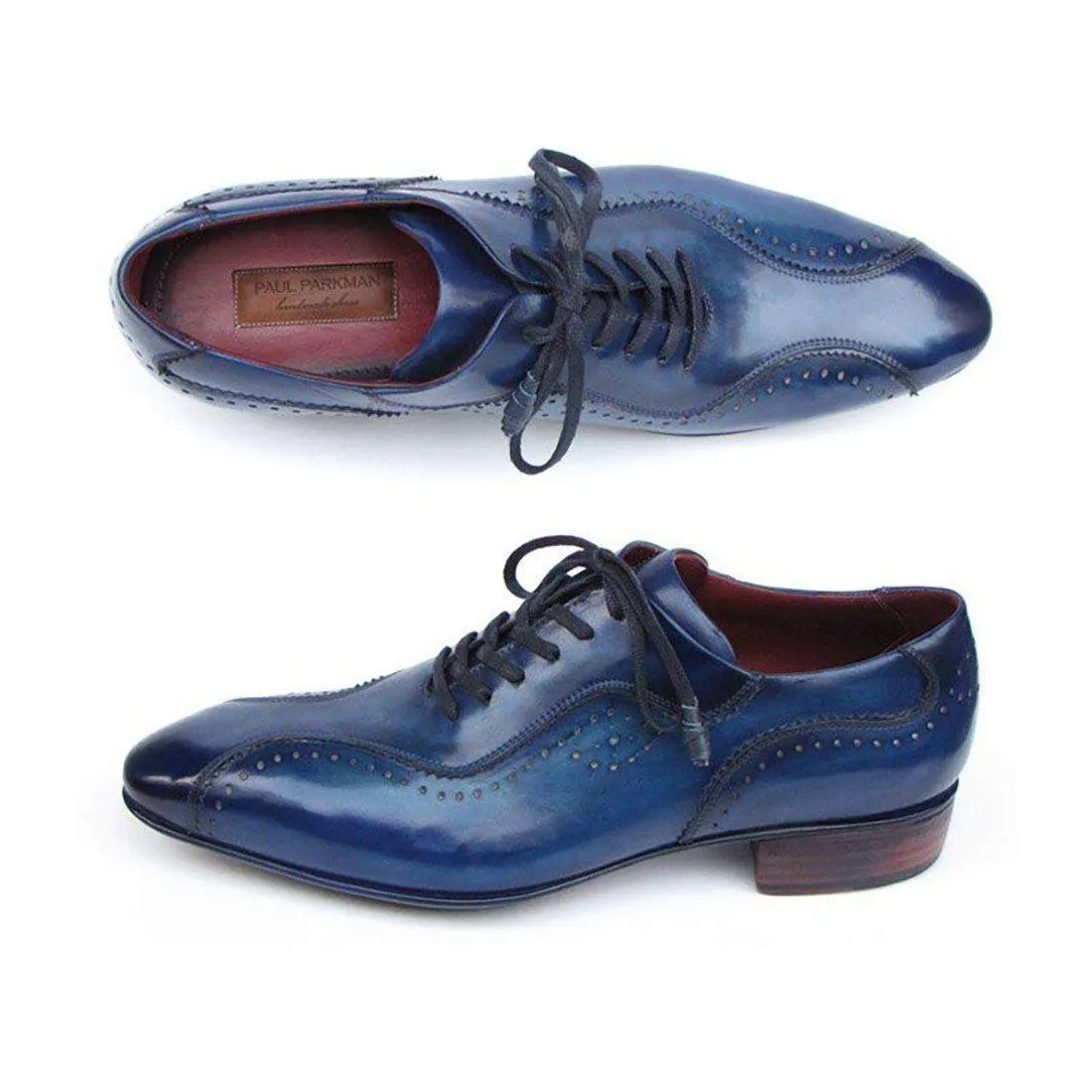 Paul Parkman Handmade Designer Shoes Men's Handmade Designer Shoes Casual Hand-Painted Blue / Purple Oxfords (PM4006)