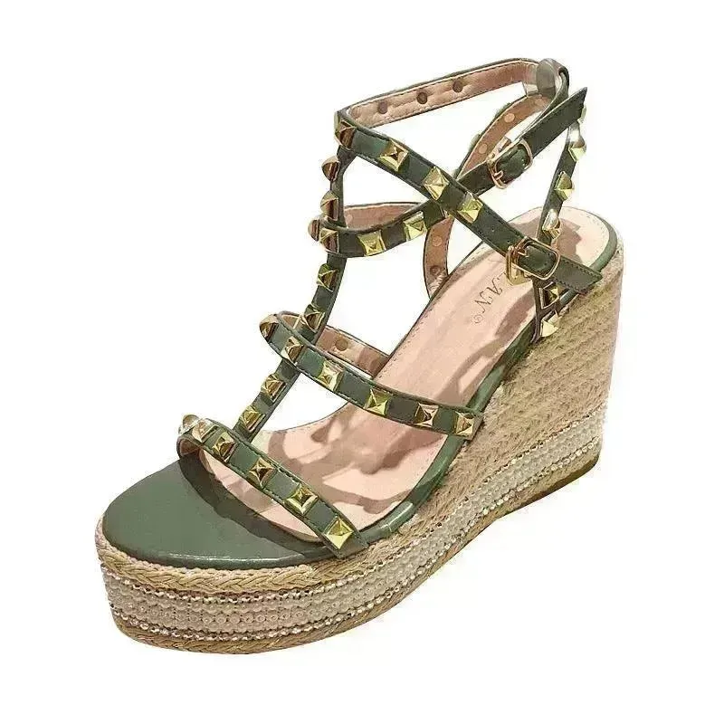 Studded Fashion Roman Style Platform Wedge Heel  Women Sandals.