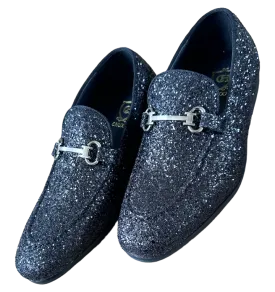 Trendy Glitter Men's Fashion Design Black Shoes Slip-On Sliver Buckle