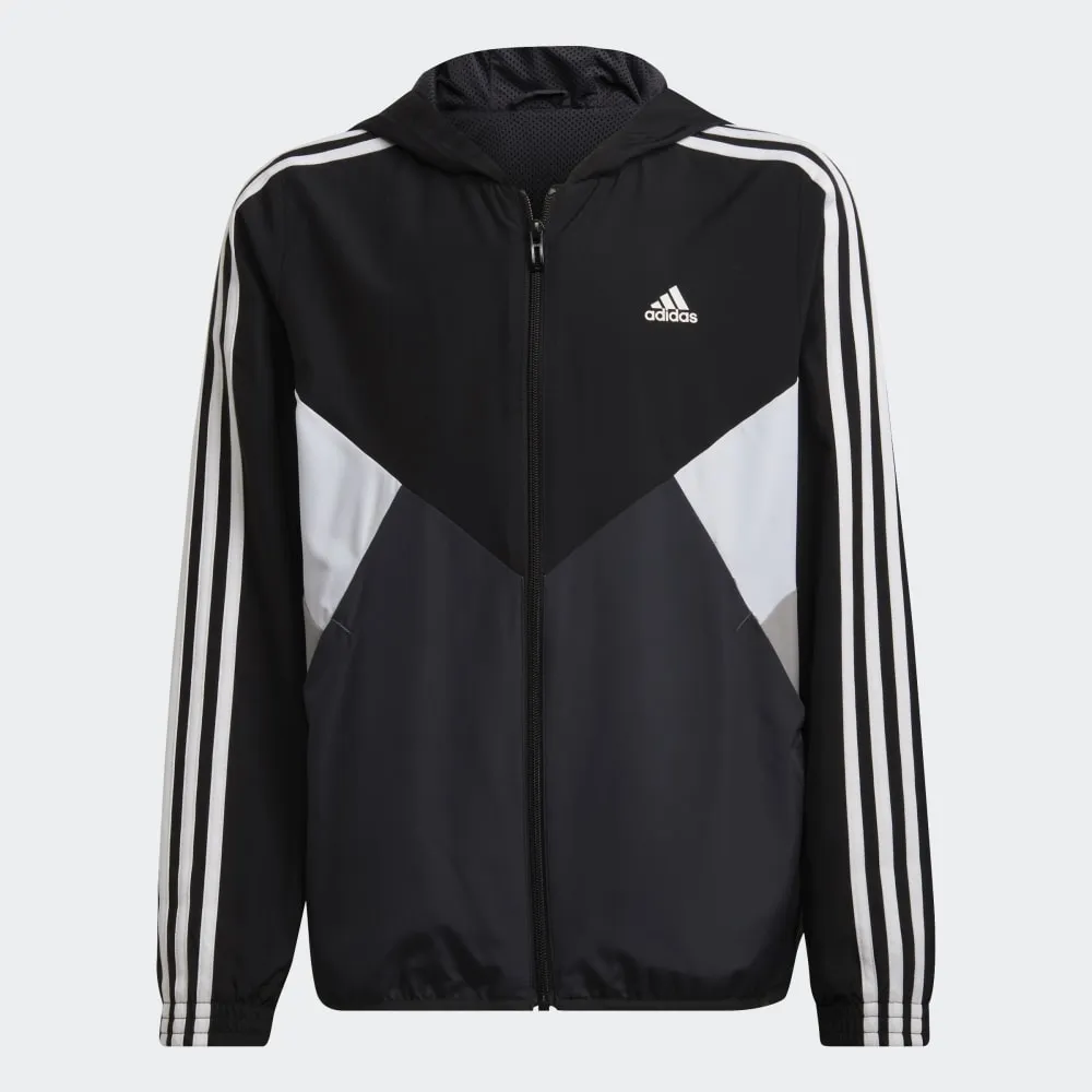 Veste Coupe-Vent Adidas Colorblock Junior - Noir/Blanc/Gris