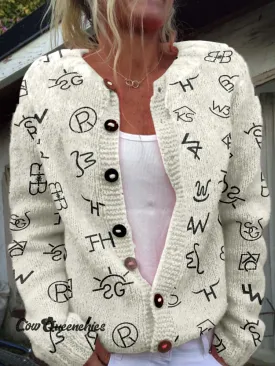 Western Cattle Brands Print Buttoned Cardigan Sweater
