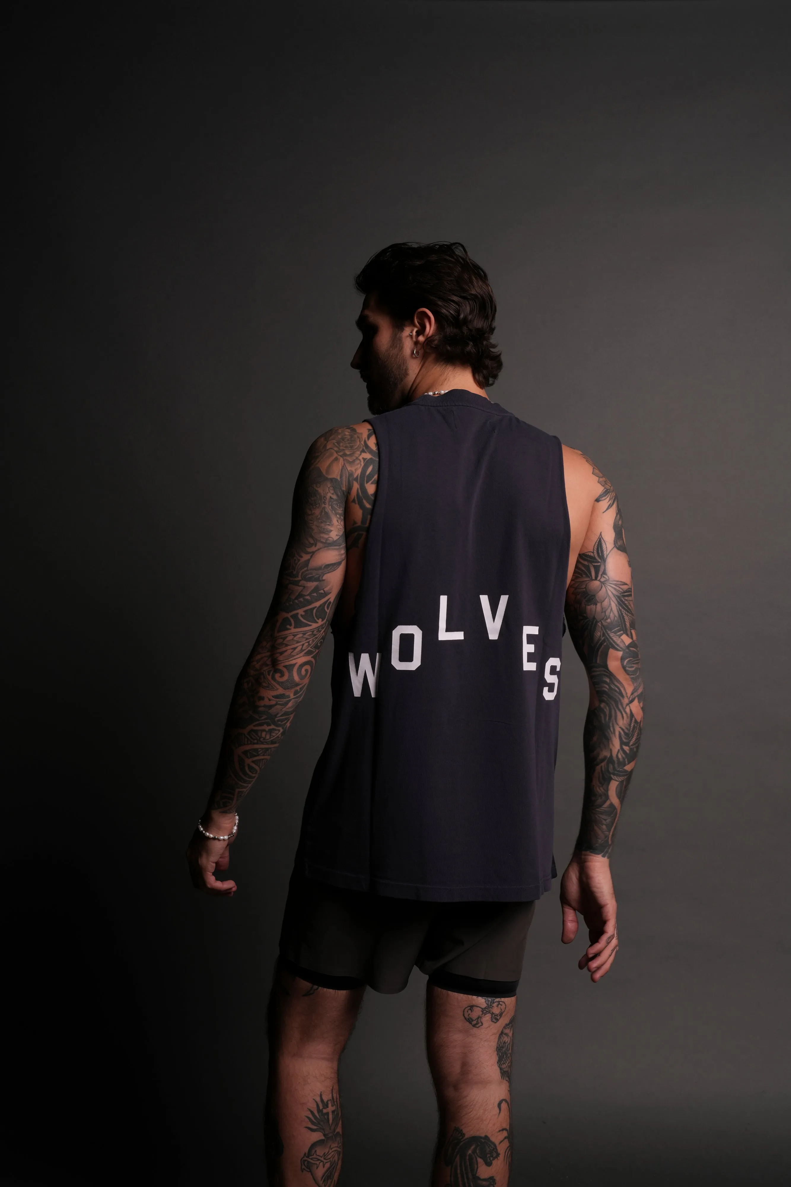 Wolves Pyramid "Tommy" Muscle Tee in Midnight Blue