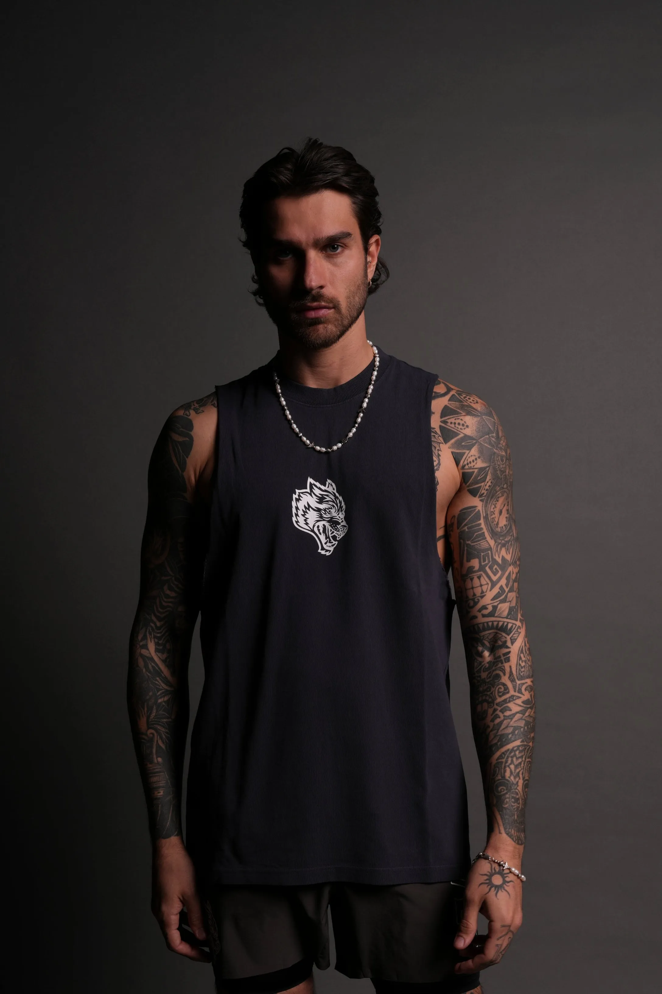 Wolves Pyramid "Tommy" Muscle Tee in Midnight Blue