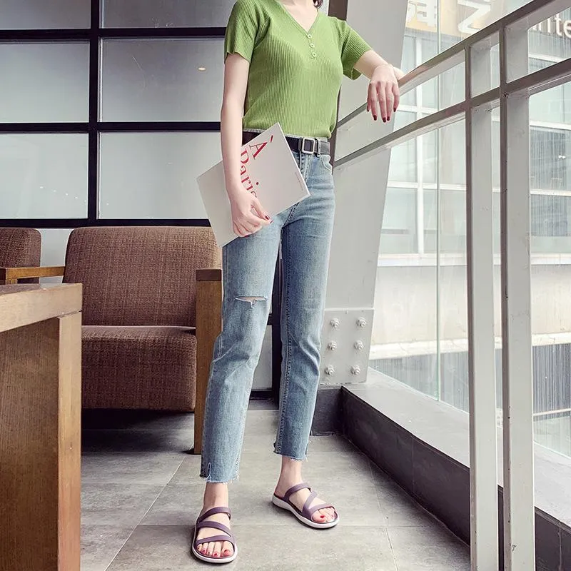 Women summer beach peep toe hollow breathable slide flat sandals