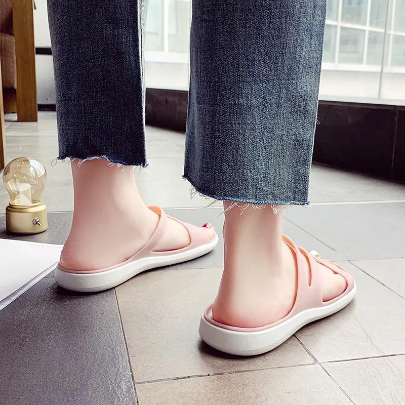Women summer beach peep toe hollow breathable slide flat sandals