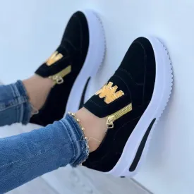 Womens Low-Top Sneakers  Suede Upper  Side Zipper  Thick Sole  Casual Fit
