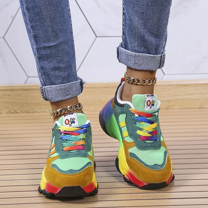 Womens Sneakers  Breathable Mesh  Cushioned Sole  Low-Top Street Style